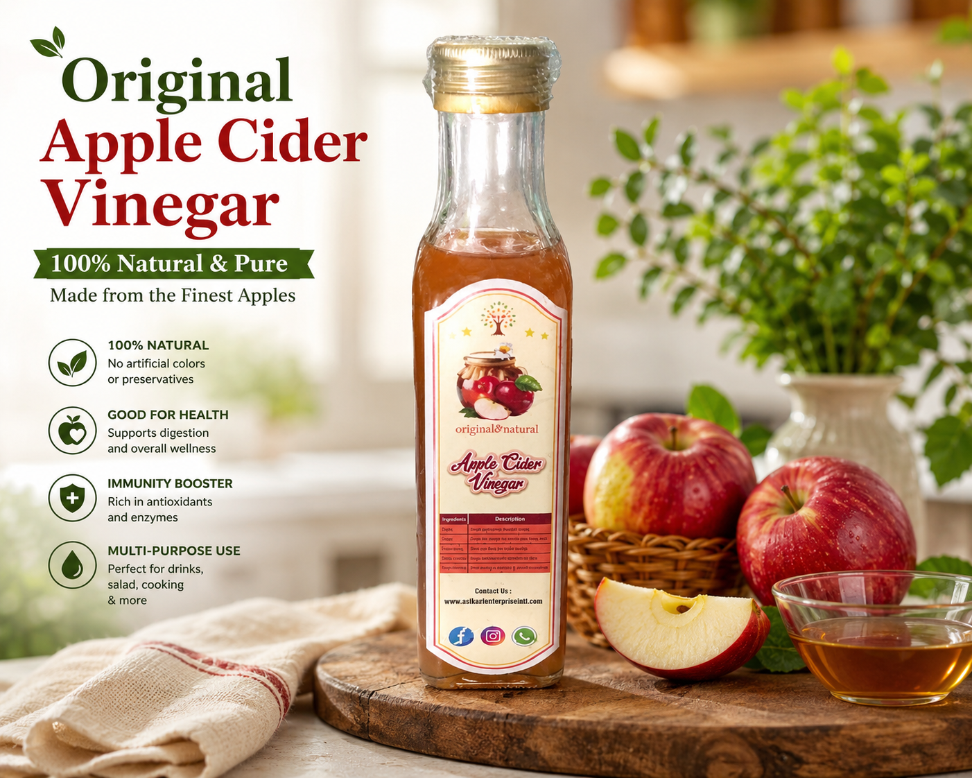 Original Apple Vinegar | Natural & Pure Apple Cider Vinegar for Daily Wellness